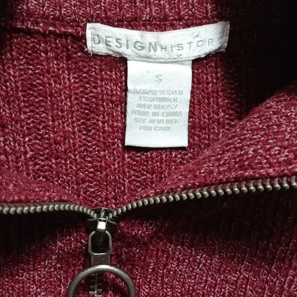 Womens S Design History Mock Neck 1/4 Zip- Up Maroon White Heathered Sweater - Picture 3 of 6